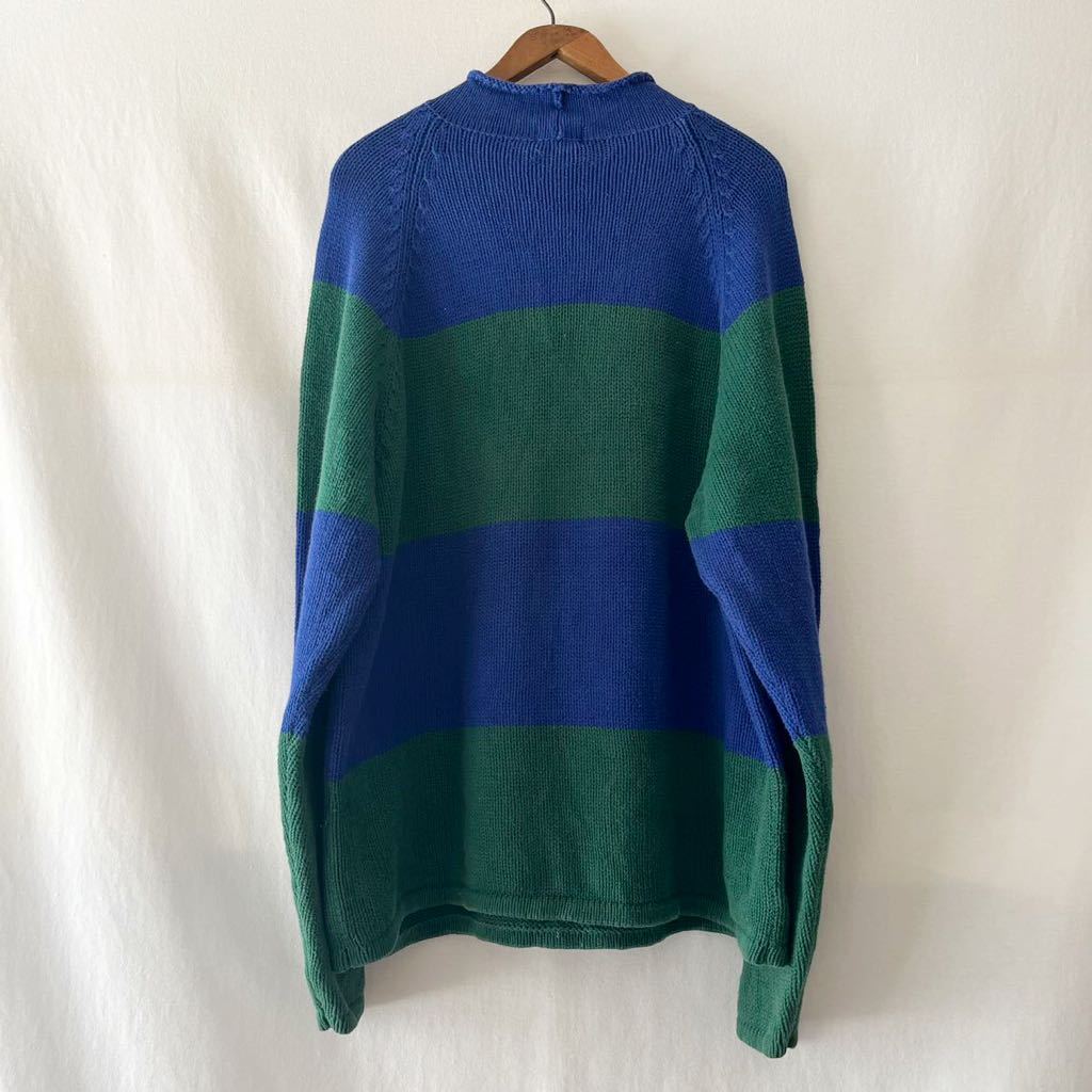 80s 90s OLD J CREW 巨人タグ ボーダー コットン ロールネック セーター XL ビンテージ 90年代 オールド Jクルー ニット ヴィンテージ_画像3