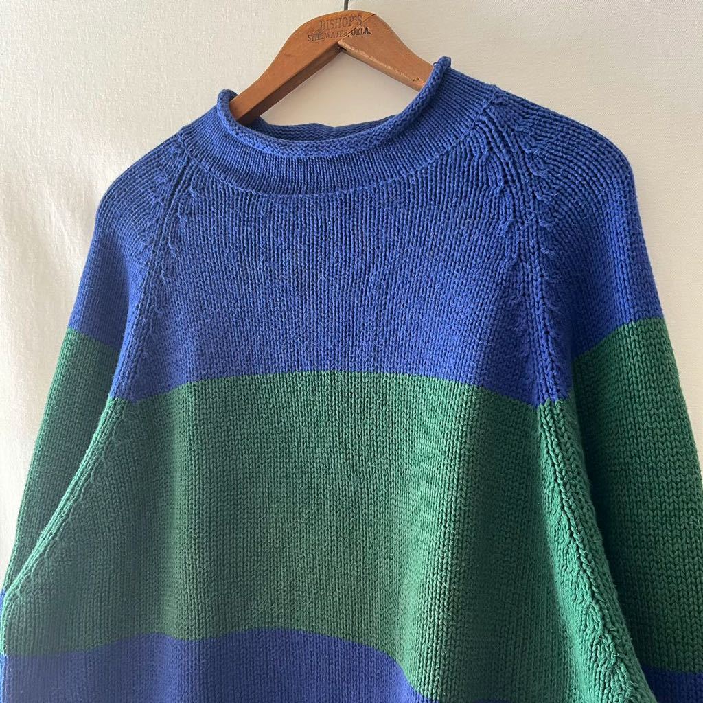 80s 90s OLD J CREW 巨人タグ ボーダー コットン ロールネック セーター XL ビンテージ 90年代 オールド Jクルー ニット ヴィンテージ_画像1