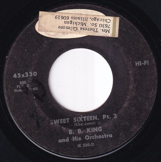 B. B. King And His Orchestra - Sweet Sixteen (Pt. 1) (Pt. 2) (B) J630_7インチ大量入荷しました。