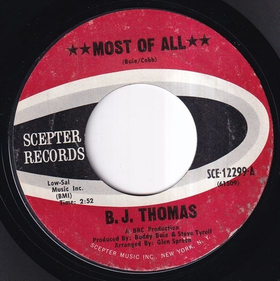 B.J. Thomas - Most Of All / The Mask (A) K048_7インチ大量入荷しました。