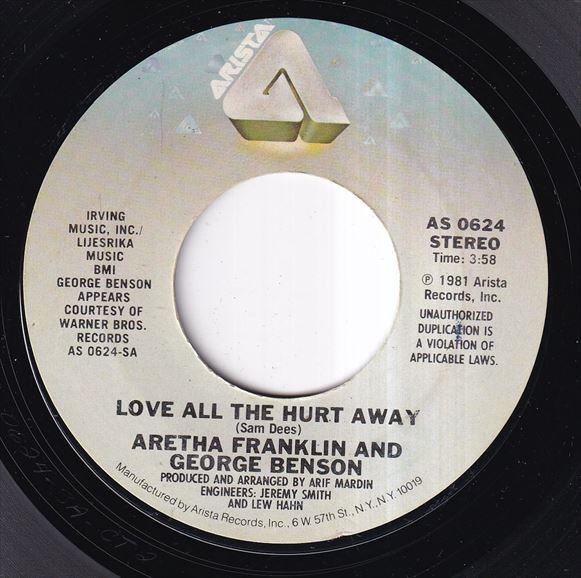Aretha Franklin and George Benson - Love All The Hurt Away / A Whole Lot Of Me (A) J156_7インチ大量入荷しました。