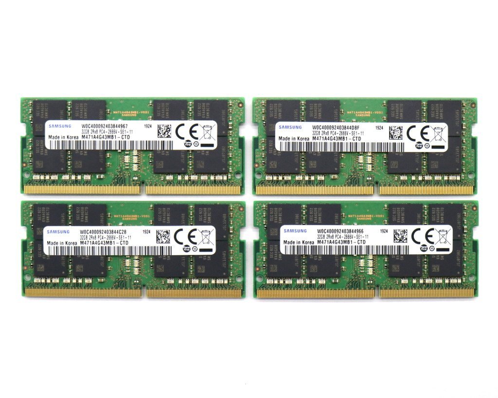 ◇Samsung 32GBx4枚セット128GB分 PC4-2666V-U DDR4 SODIMM 小型ワークステーション/Mini PC/ノートPC等対応_画像1