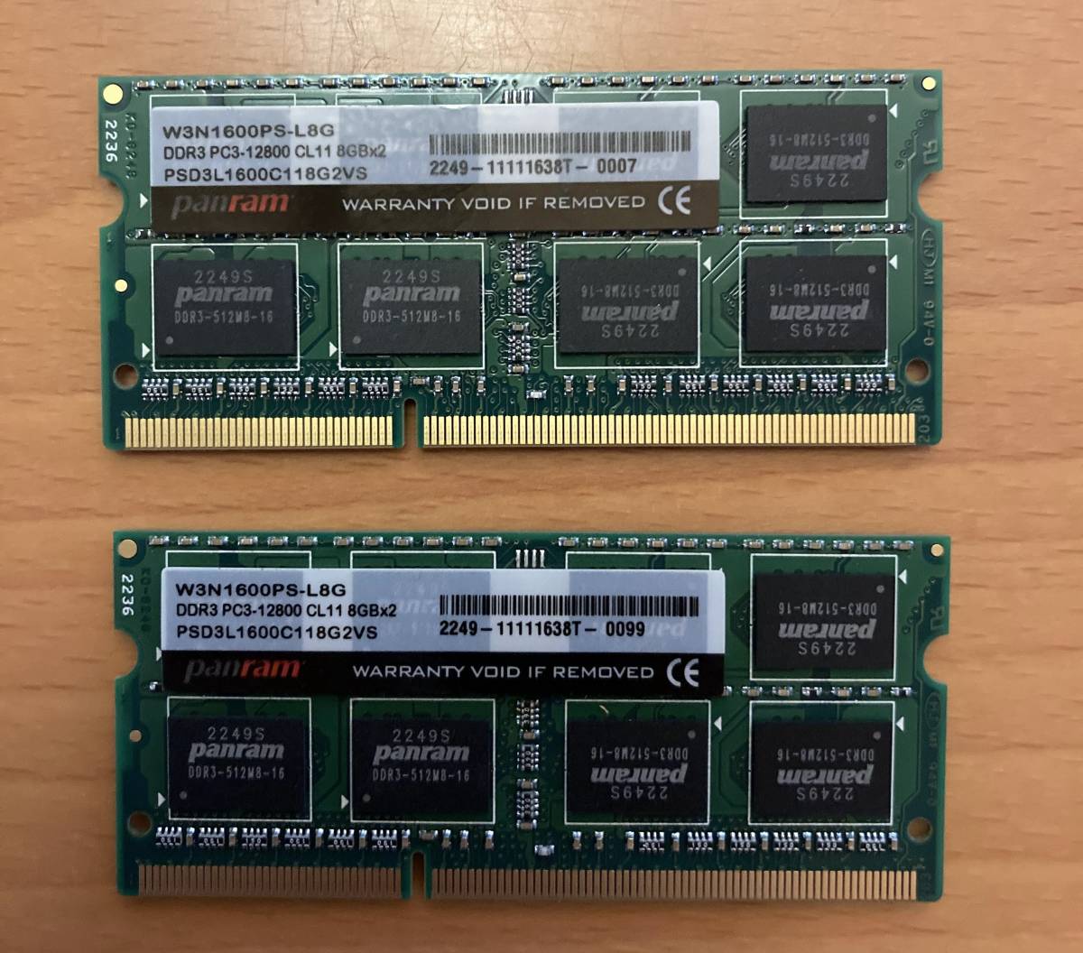 PANRAM DDR3 PC3-12800 8GBx2 合計16GB　 動作確認品 PSD3L 1600C118G2VS_画像1