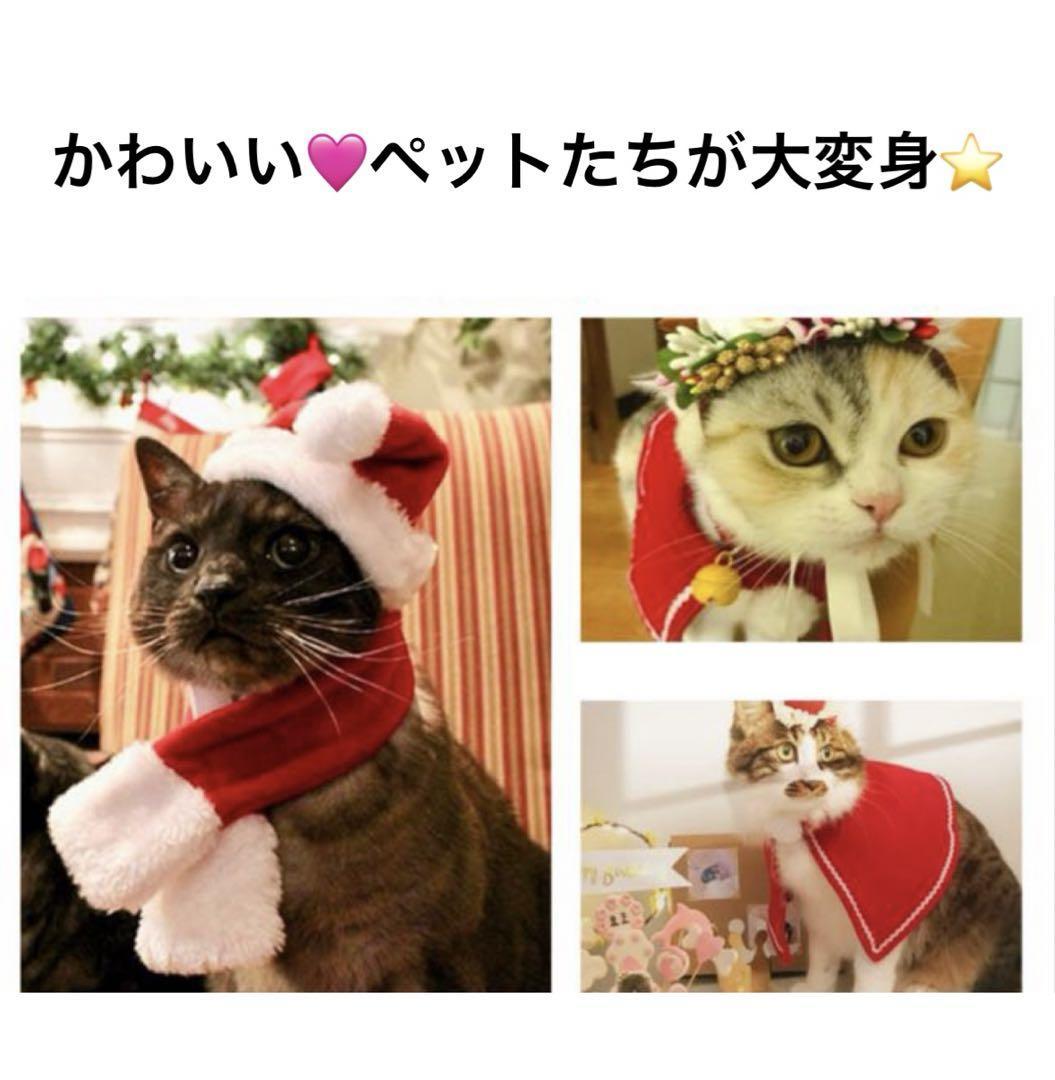 ペット 服 ねこ 猫 キャットウェア クリスマス コスチューム 帽子 トナカイ サンタ マント マフラー 4点セット Xmas コスプレ 犬_画像2