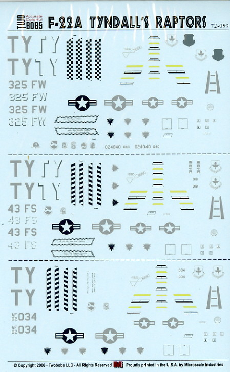1/72 ツーボブスデカール F-22 ラプター 325th FW ティンドール基地の画像3