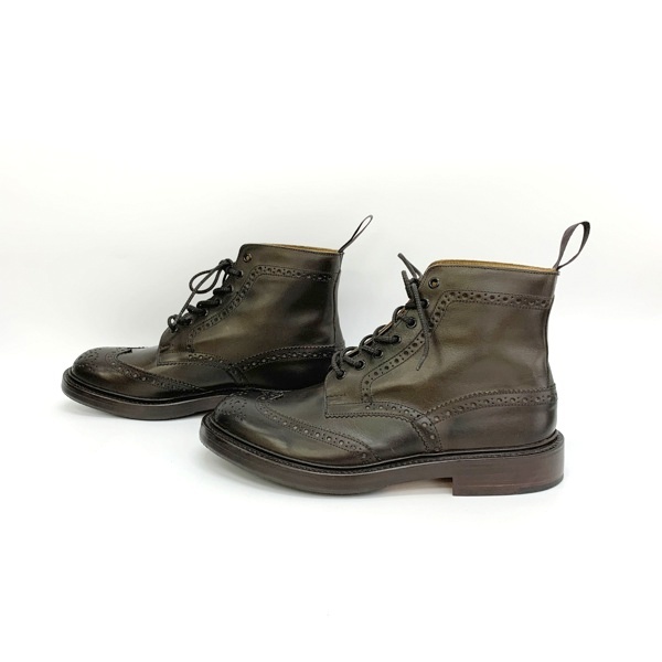 トリッカーズ STOW S634 カントリーブーツ 新品同様 ウィングチップ レザー ブーツ 箱付き メンズ UK8.5 Tricker's 革靴 DF9777■_画像3