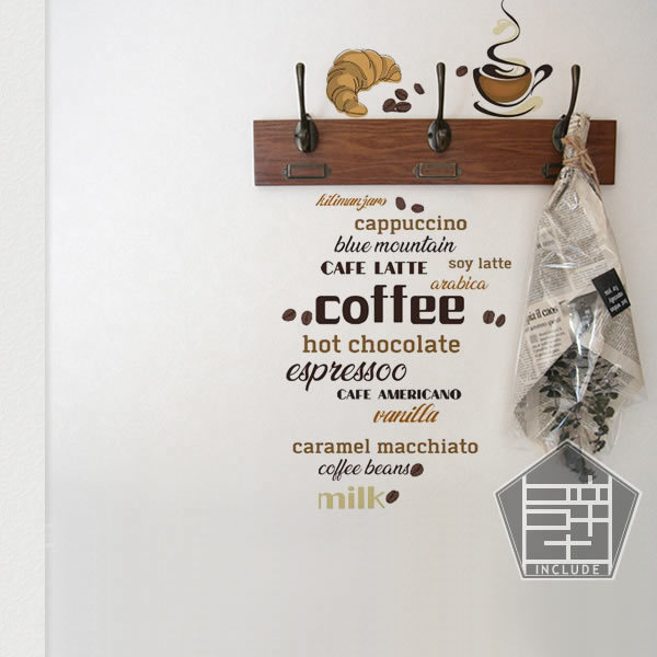 壁ステッカー ウォールステッカー メッセージ 文字 コーヒーカップ ティータイム 温かいコーヒー クロワッサン カフェ エスプレッソ ミルク_画像3