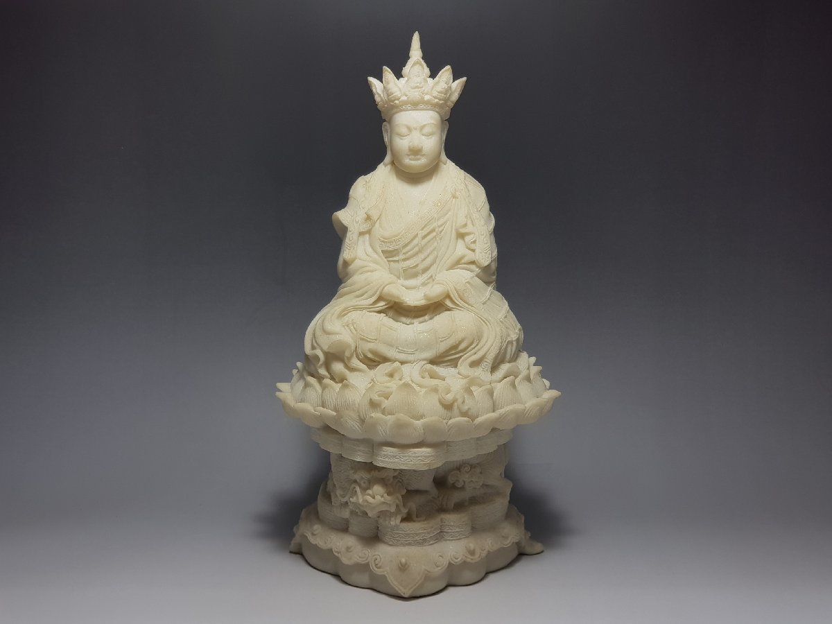 高い買取 白大理石 細密造 地藏菩薩 坐像 高さ約30.6cm / 佛像 佛坐像