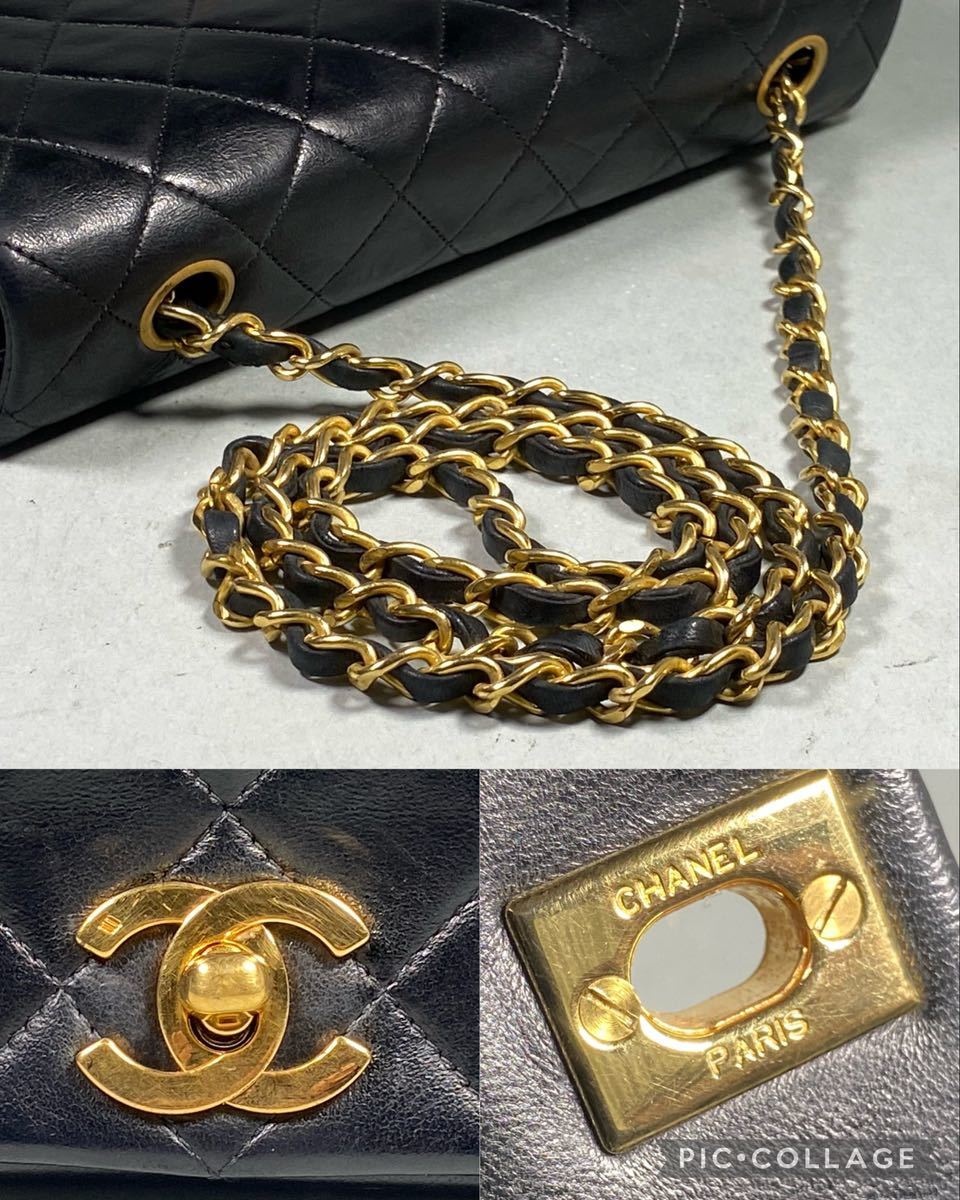 N231219-1【美品】CHANEL シャネル マトラッセ ラムスキン チェーン ショルダーバッグ フルフラップ ロック ヴィンテージ ミニ オールド 黒_画像8