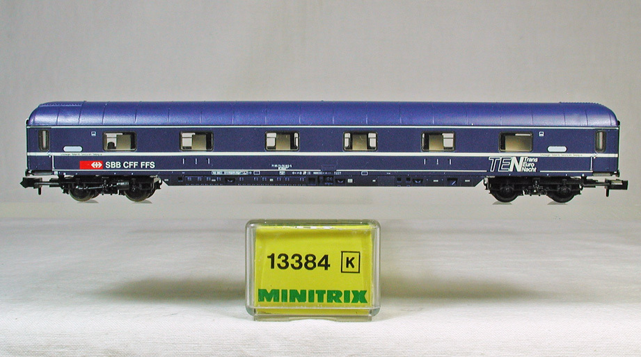 MINITRIX #13384 SBB( Switzerland National Railways ) WLABm RIC U type . push car new Logo TEN( dark blue )