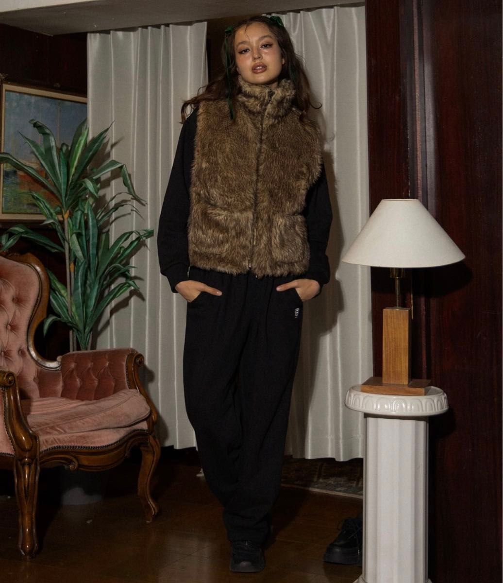 ACLENT 2way stand collar fur vest