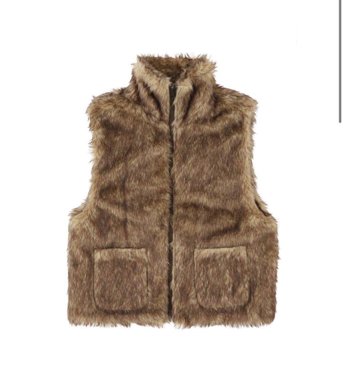 ACLENT 2way stand collar fur vest