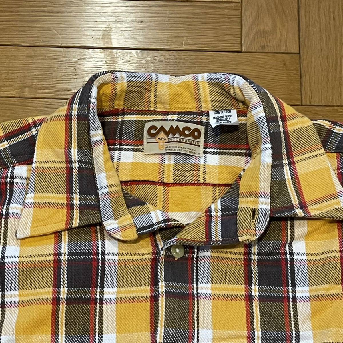 CAMCO チェックネルシャツ サイズ表記XL イエロー インド製 中古品 コットン100% アメカジ FLANNEL 厚手 ヘビーウェイト フランネルシャツ_画像4