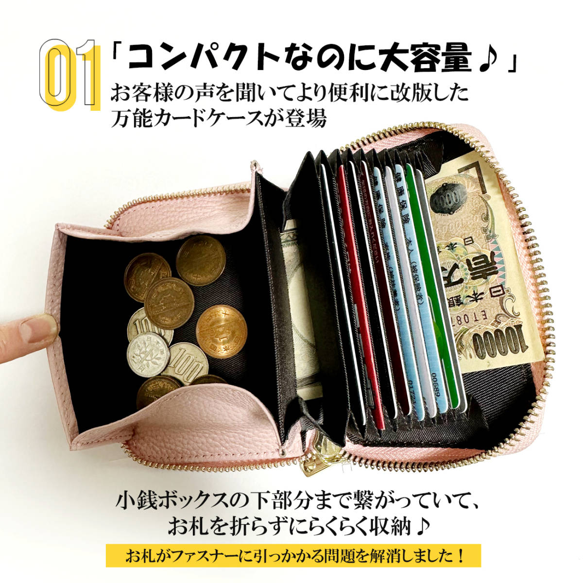 本革 ミニ財布 レディース コインケース カードケース スキミング防止 じゃばら ボックス型 ゴールドYKK アッシュグレー_画像2