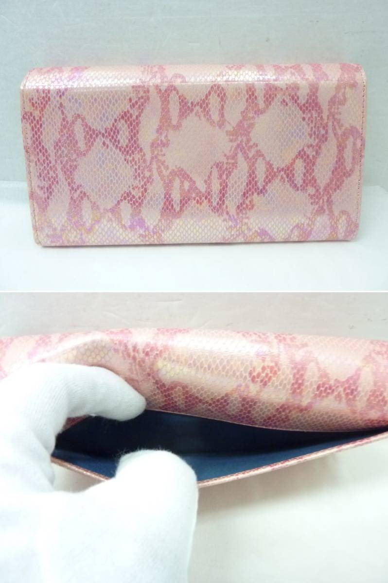 [M] UNGARO Ungaro long wallet covered cover python print pink pearl beautiful goods 