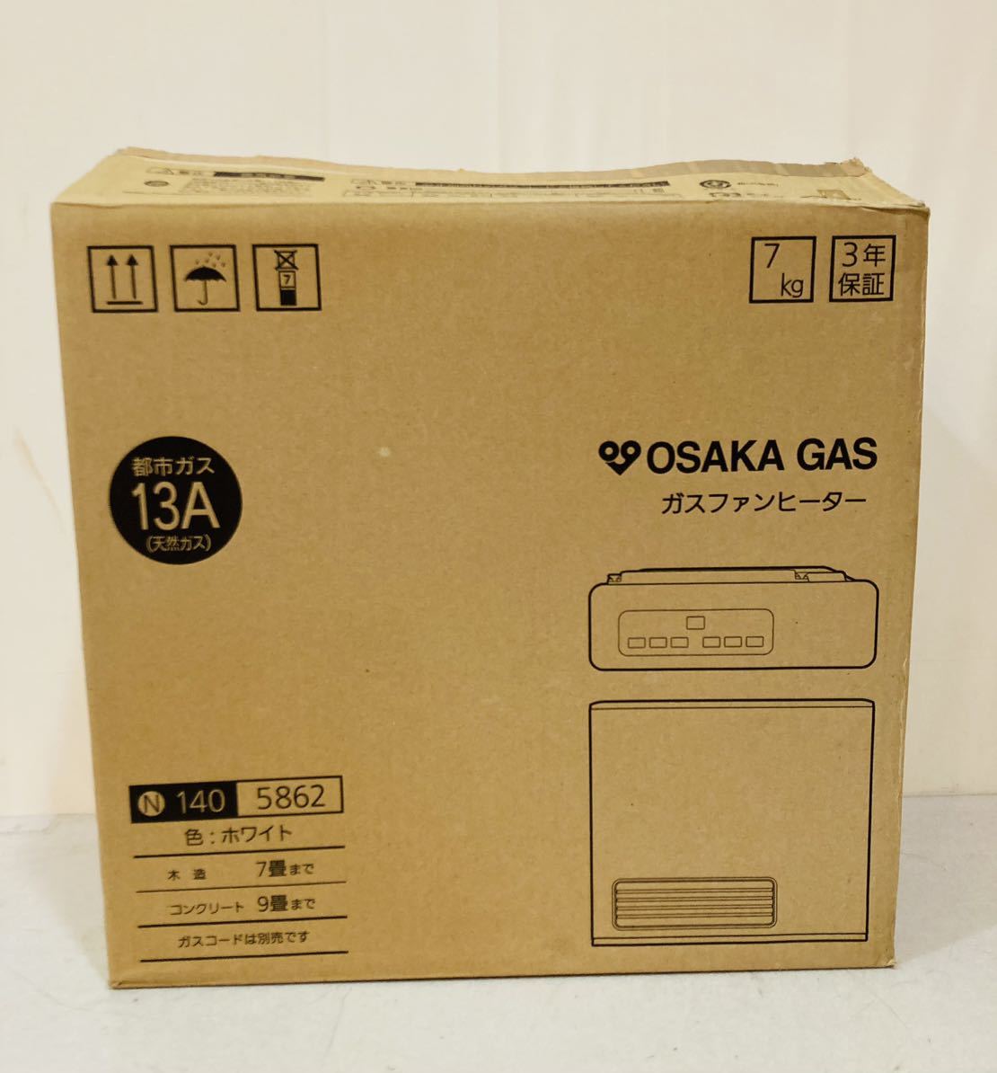 12e23 必見! 未使用 保管品 OSAKA GAS 大阪ガス ガスファンヒーター 140-5862 ホワイト 都市ガス 13A 現状品 !_画像2