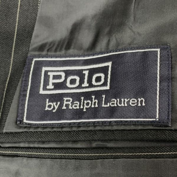 LA9371 ポロラルフローレン テーラードジャケット 黒ブラック ストライプ柄POLO RALPH LAUREN ネーム刺入り 裏地あり ウール100％_画像7