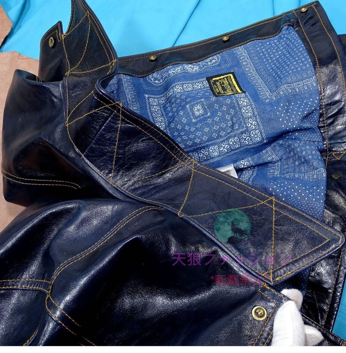 ●藍染 馬革 ホースハイド レザージャケット 革ジャン ライダース メンズファッション 本革 植鞣し 立体裁断 アメカジ ジャンパー S～5XL_画像10