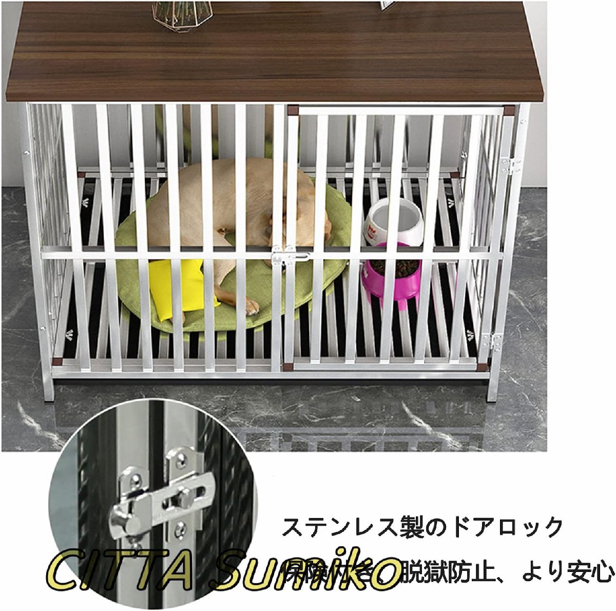 ステンレス 大型 犬 折りたたみ ケージ 室內(nèi) 中型犬 小型犬の汎用 フロントドアデザイン、デスクトップシェルフとして使用可能 80*55*62cm