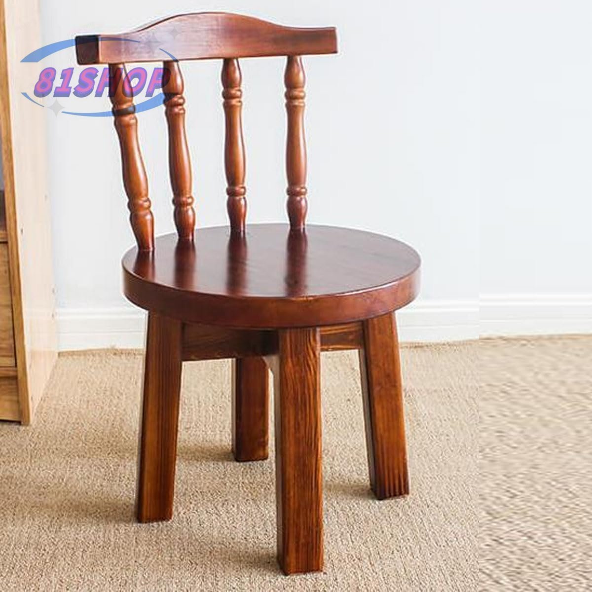 木製チェア ソリッドウッド製チェア 背もたれスツール 小型チェア 家庭用低スツール 丸型スツール 椅子 家具 インテリア
