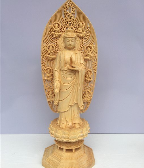 HOT人気SALE最高級　大型高43cm 総檜材　仏教工芸品　木彫仏教　精密彫刻　極上品　仏師で仕上げ品 薬師如来立像 仏像