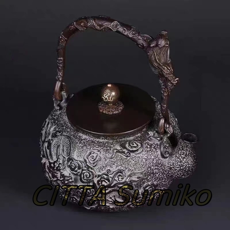 鋳鉄製 急須 龍文堂 煎茶道具 龍文堂造 銅製蓋 胴在印 時代鉄瓶 時代物 極上品 初