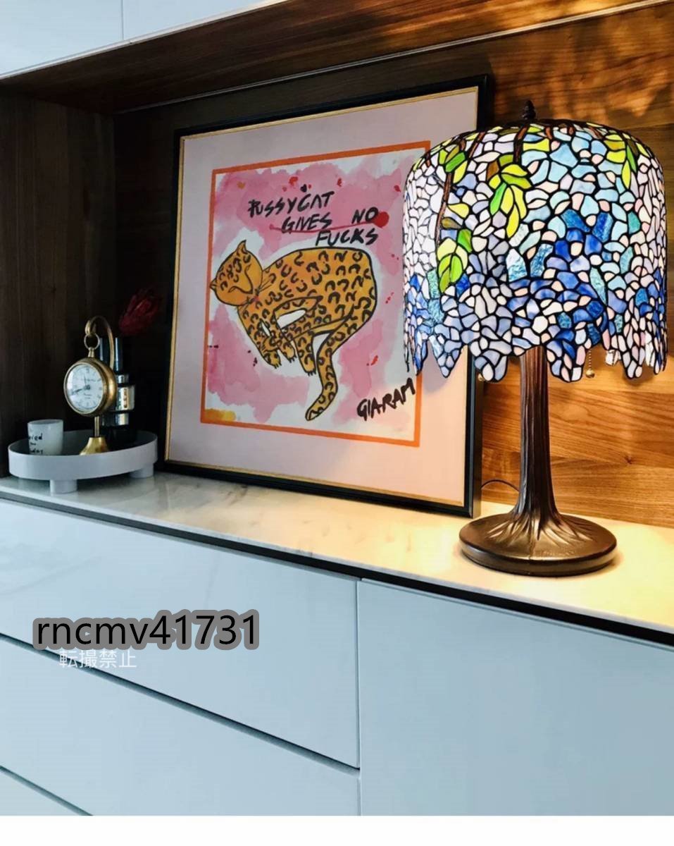  ultimate beautiful goods *3 light type stained glass lamp antique style Tiffany stand light table lamp wistaria. flower art goods 
