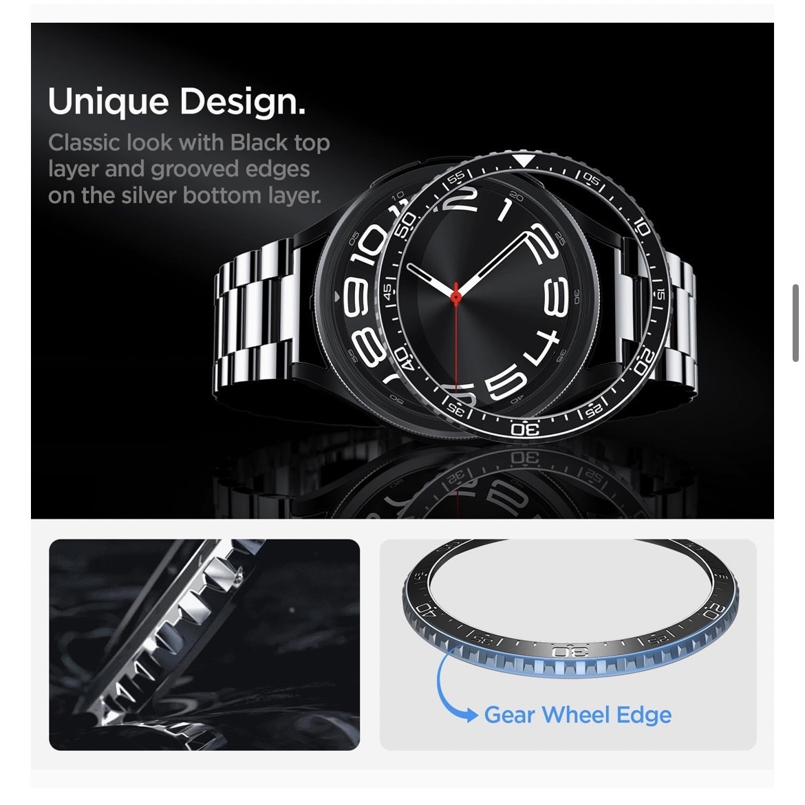 Galaxy Watch 6 Classic 47mm ケース ギャラクシーウォッチ ベゼルリング ダイバーズウォッチスタイル ベゼルチューン (ブラック)_画像3