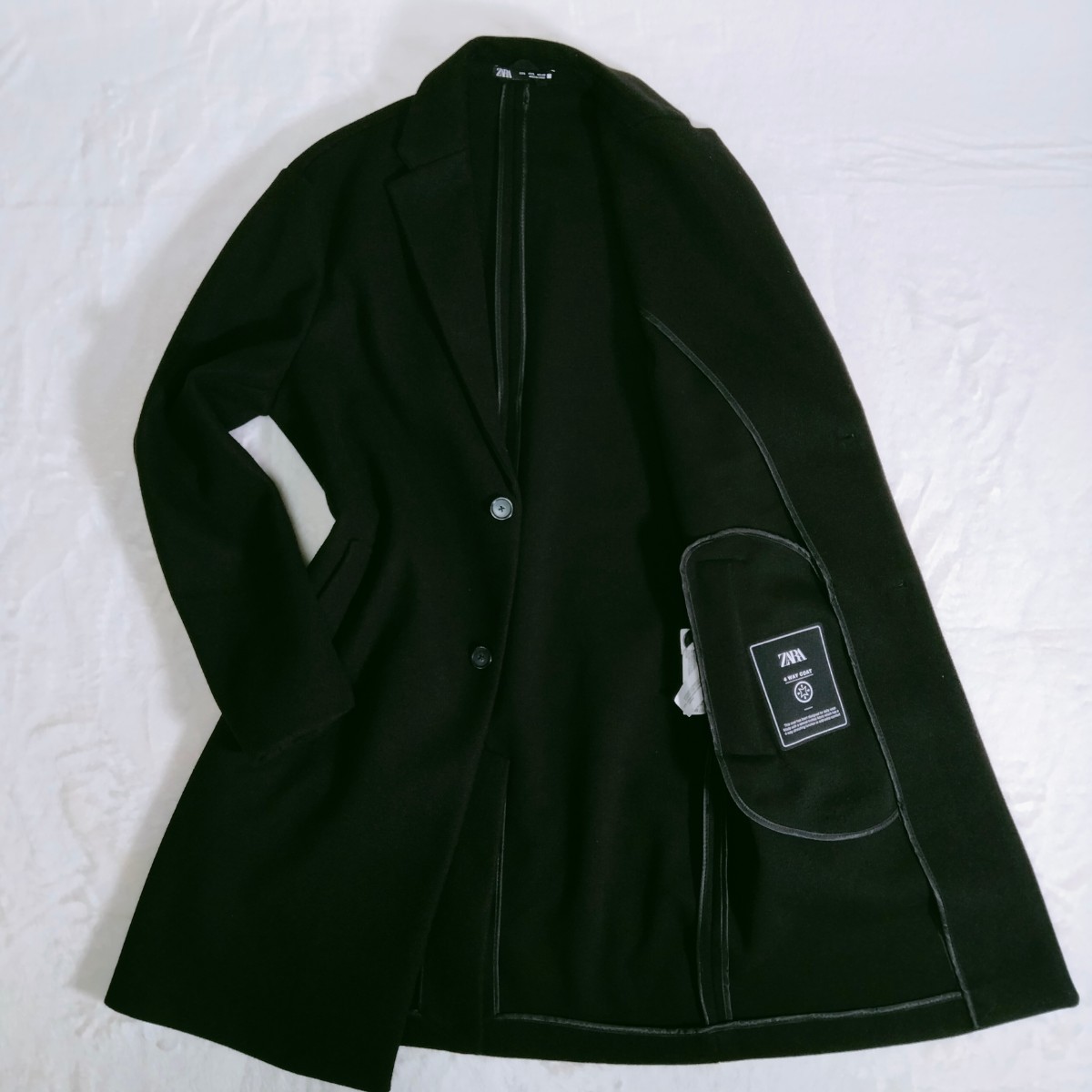 【人気】 ZARA ザラ ■ 4WAYCOAT チェスターコート Ｌサイズ ブラック ■ ロングコート メンズアウター ストレッチ 紳士 黒 4wayコート_画像1