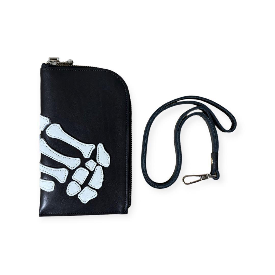 ★KAPITAL★キャピタル ボーン 骨 レザー THUMBS UP BONE HAND ZIP ネックBAG 財布 ウォレット 未使用 新品