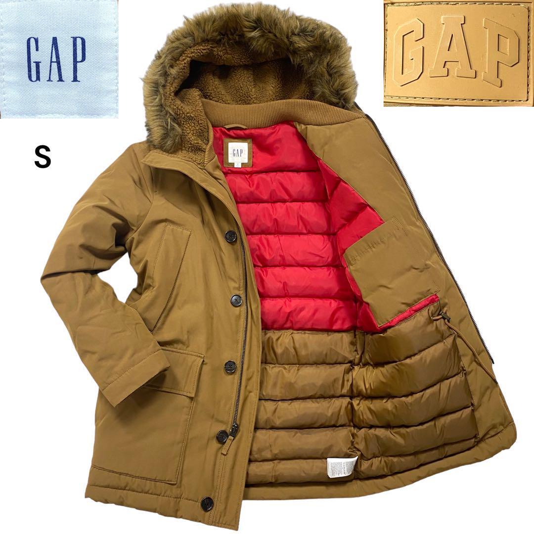 美品　ギャップ　GAP 2way フード　フェイクファー　ダウンジャケット モッズコート　ジャケット　アウター　キャメル　ベージュ S_画像1