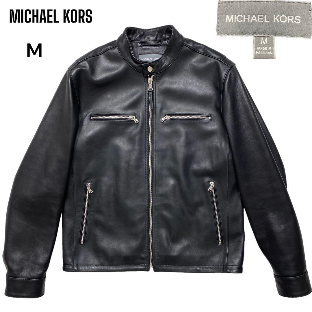 美品　MICHAEL KORS　マイケルコース　羊革　ラムレザー　シングル　ライダースジャケット　バイカ―　黒　M　メンズ　レディース_画像1