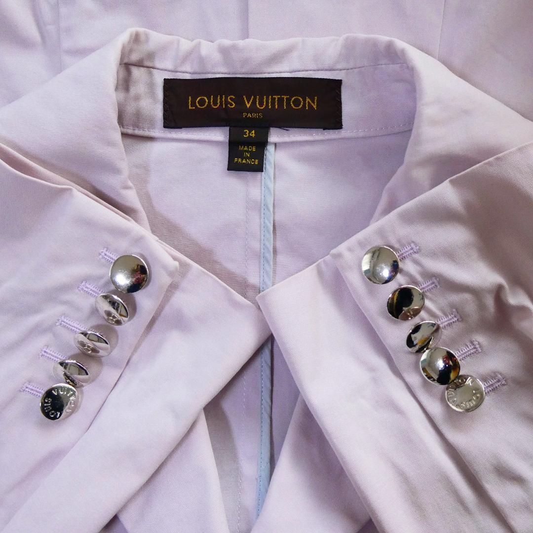 美品 Louis Vuitton ルイヴィトン サイズ34 ミドル丈 シングル テーラードジャケット ホック式 ロゴボタン ストレッチ ピンク_画像6
