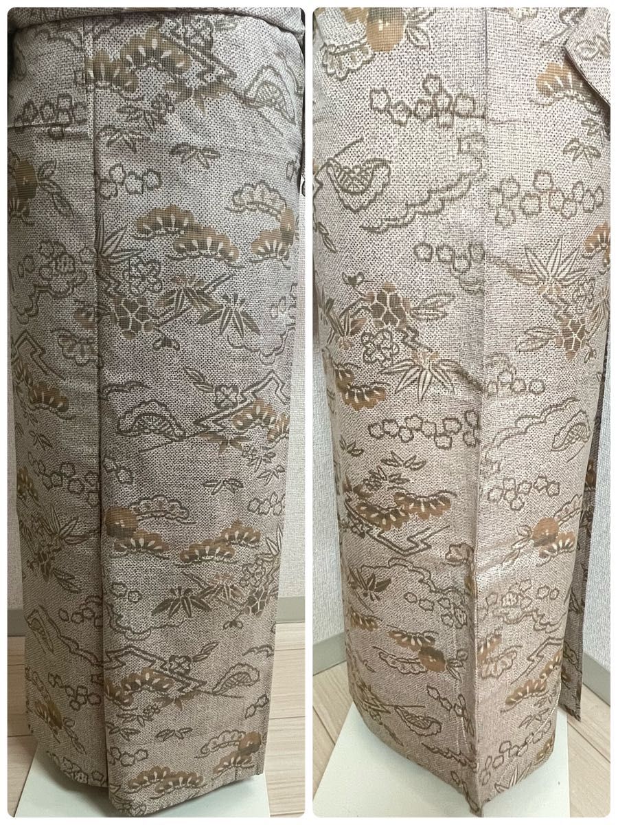 単衣  正絹 小紋 紬  裄64 ベージュ 茶 和服 呉服 きもの kimono