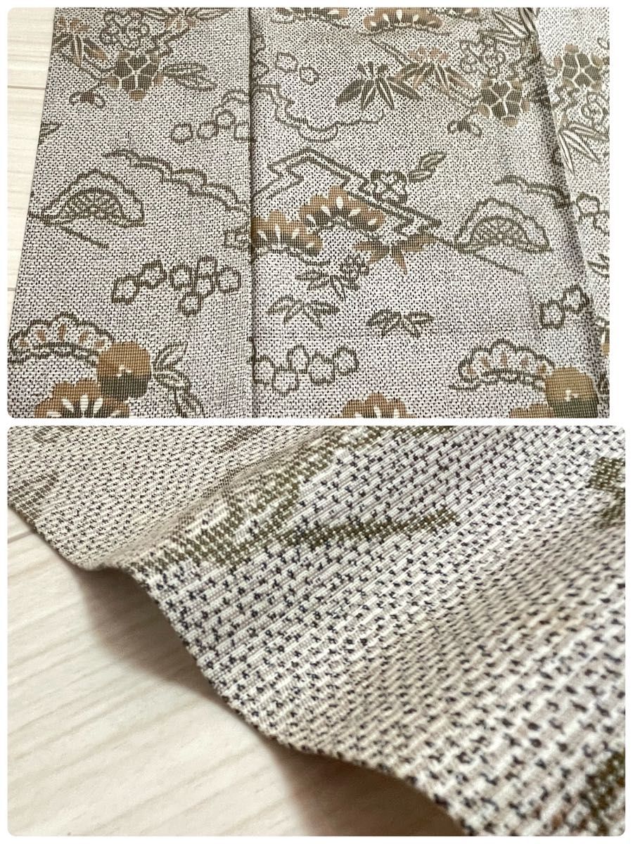単衣  正絹 小紋 紬  裄64 ベージュ 茶 和服 呉服 きもの kimono