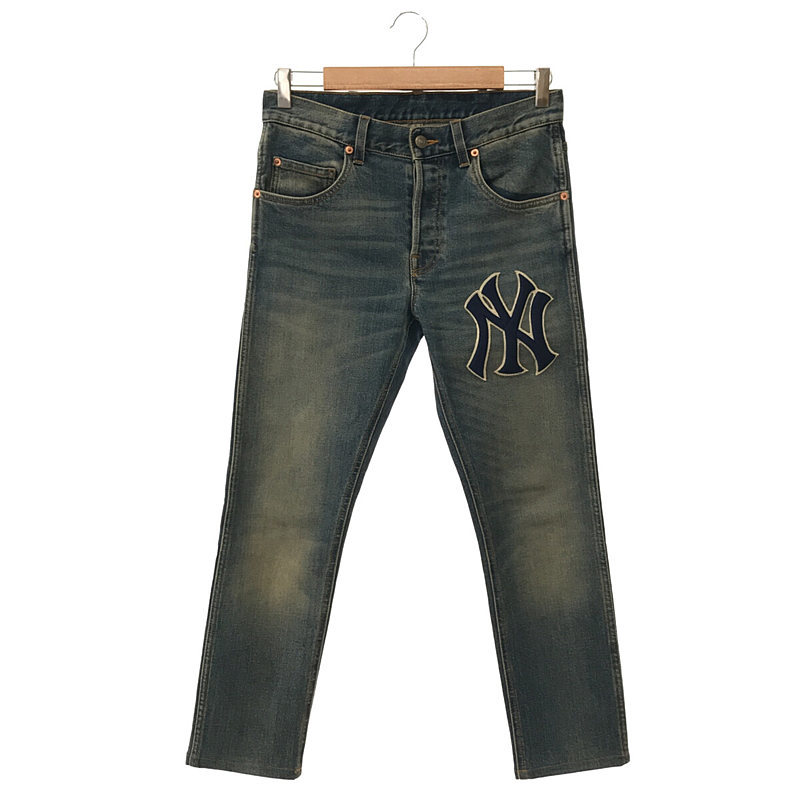 GUCCI / グッチ | ｘNew York Yankees ニューヨークヤンキースコラボ ロゴ刺繍プリント デニムパンツ | 28 | インディゴ | レディース