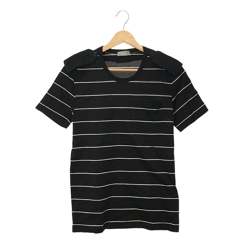 Dior homme / ディオールオム | 07SS エディ期 エポーレット付き ボーダーTシャツ | S | ブラック | メンズ