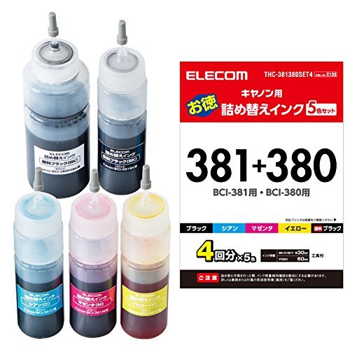  Elecom refilling ink Canon Canon BCI-380+381 correspondence 5 color set (4 batch ) THC-381380SET4 [ search No: