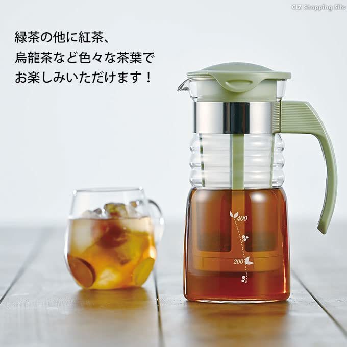 HARIO(ハリオ)かご網付き水出し茶ポットミニ 実用容量700ml スモーキーグリーン 耐熱ガラス製 熱湯・食洗器OK 冷水筒 日本製 HCC_画像4