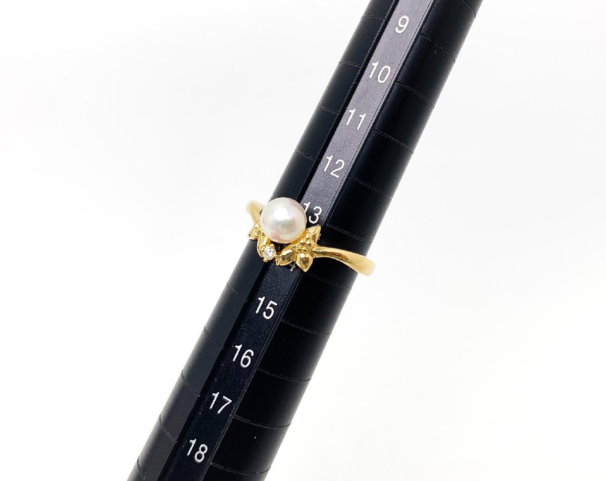 MIKIMOTO Mikimoto K18 18 золотой желтое золото Akoya жемчуг жемчуг кольцо с бриллиантом кольцо примерно 13.5 номер ювелирные изделия аксессуары 