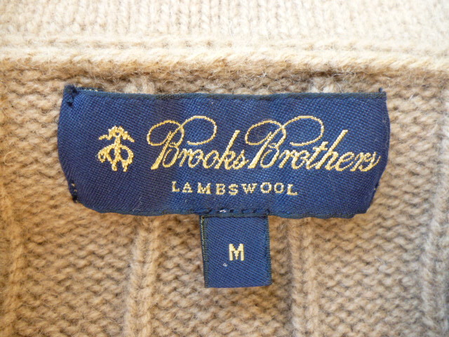 Brooks Brothers ブルックスブラザース　ラムウールカーディガン ヘチマえり　キャメル色　本革包みボタン　ウール１００％ M_画像4