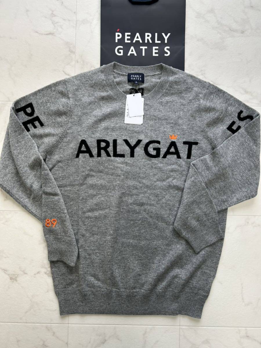 PEARLY GATES パーリーゲイツ ウールカシミヤ混クルーネックニットセーターグレーメンズ5（L）新品送料込み!_画像5