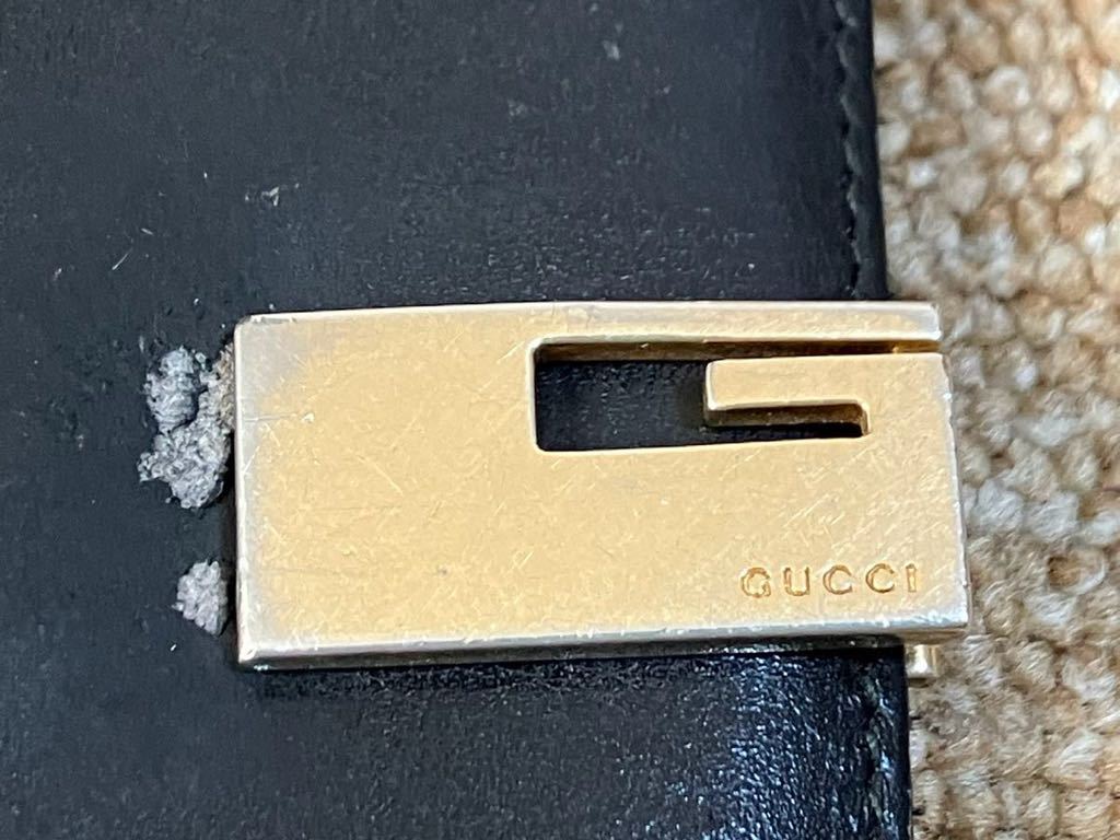 G375☆送料無料☆GUCCI/グッチ『035・0416・1958』Gロゴ金具 二つ折り メンズ 長財布 ブラック レザー 中古_画像10