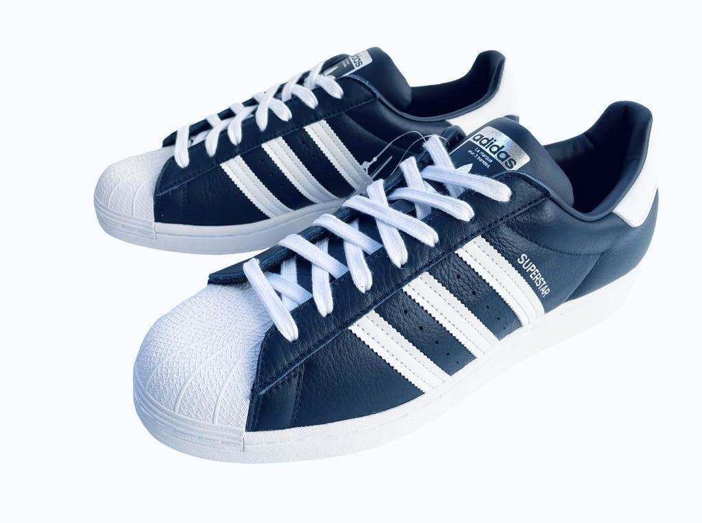 デッド!! 名作!! 20年 ADIDAS SUPERSTAR NAVY SLV アディダス スーパースター レザー ネイビー 紺 × 銀 us 10 / 28 ㎝ 天然皮革_画像4