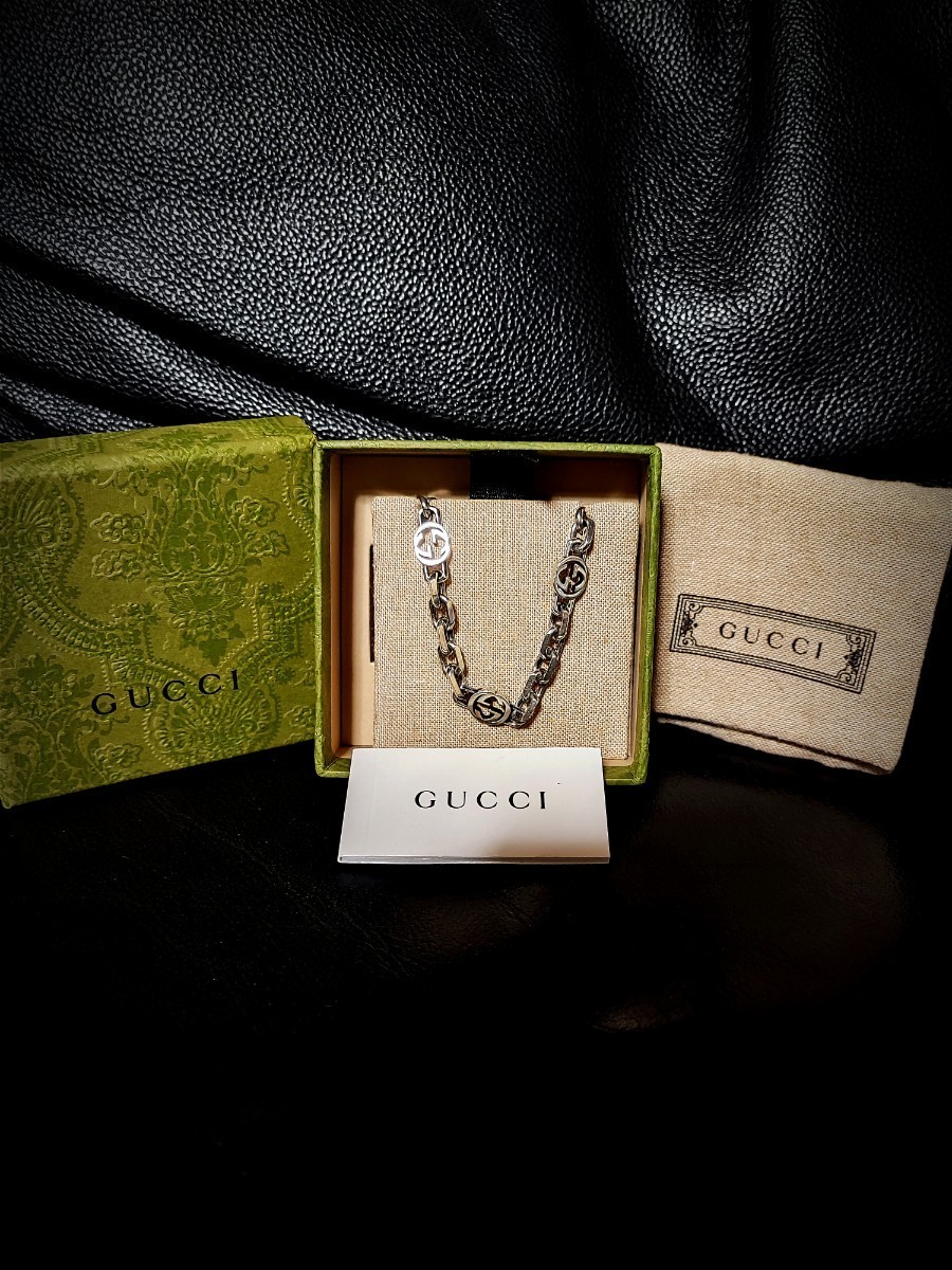 良品 GUCCI グッチ ブレスレット バングル アクセサリー グッチ インターロッキング モノグラム Silver925 チェーン ★_画像6