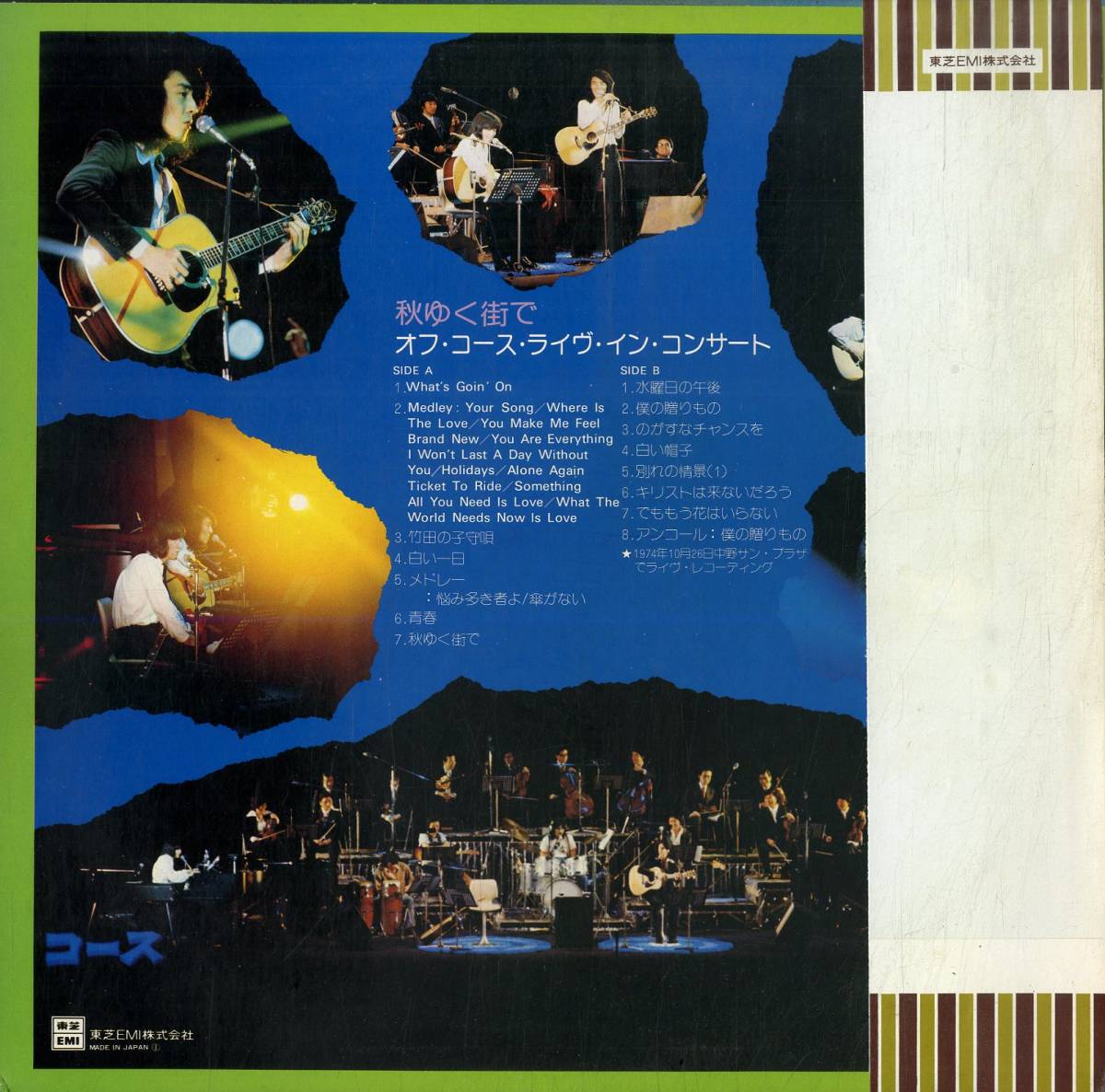 A00575248/LP/オフコース(小田和正・鈴木康博)「秋ゆく街で Off Course Live In Concert (1974年・ETP-72024・MARVIN GAYEカヴァー収録)_画像2