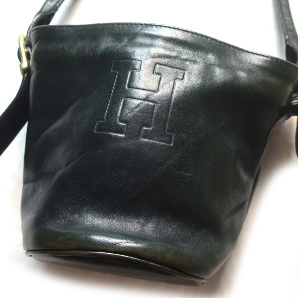  compact! Италия производства HIROFU Hirofu Vintage кожа кожа H Logo minivan сумка на плечо портфель сумка хаки темно-зеленый женский 
