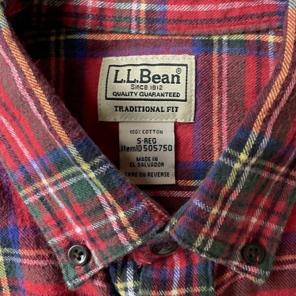 トラッド! 90s 00s L.L.Bean エルエルビーン タータンチェック柄 ボタンダウン 長袖シャツ レッド 赤 Sサイズ パンクス メンズ 古着 希少_画像6