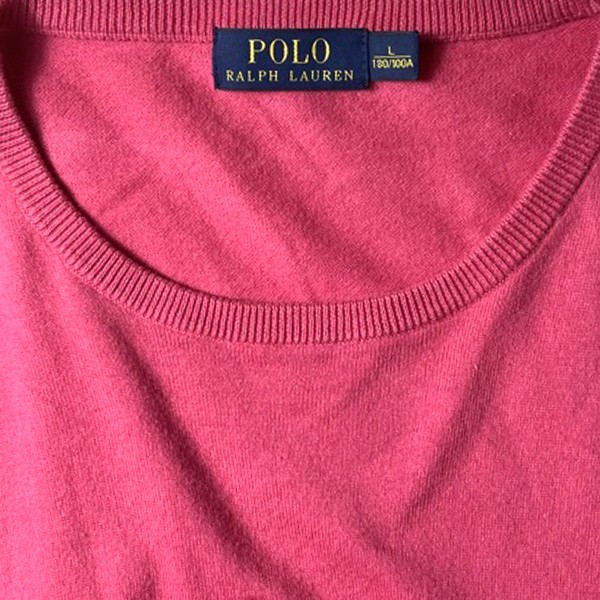 カシミア入り! Polo Ralph Lauren ラルフローレン ロゴ刺繍 クルーネック カシミヤ コットン ニット セーター ピンク 桃色 Lサイズ メンズ_画像6