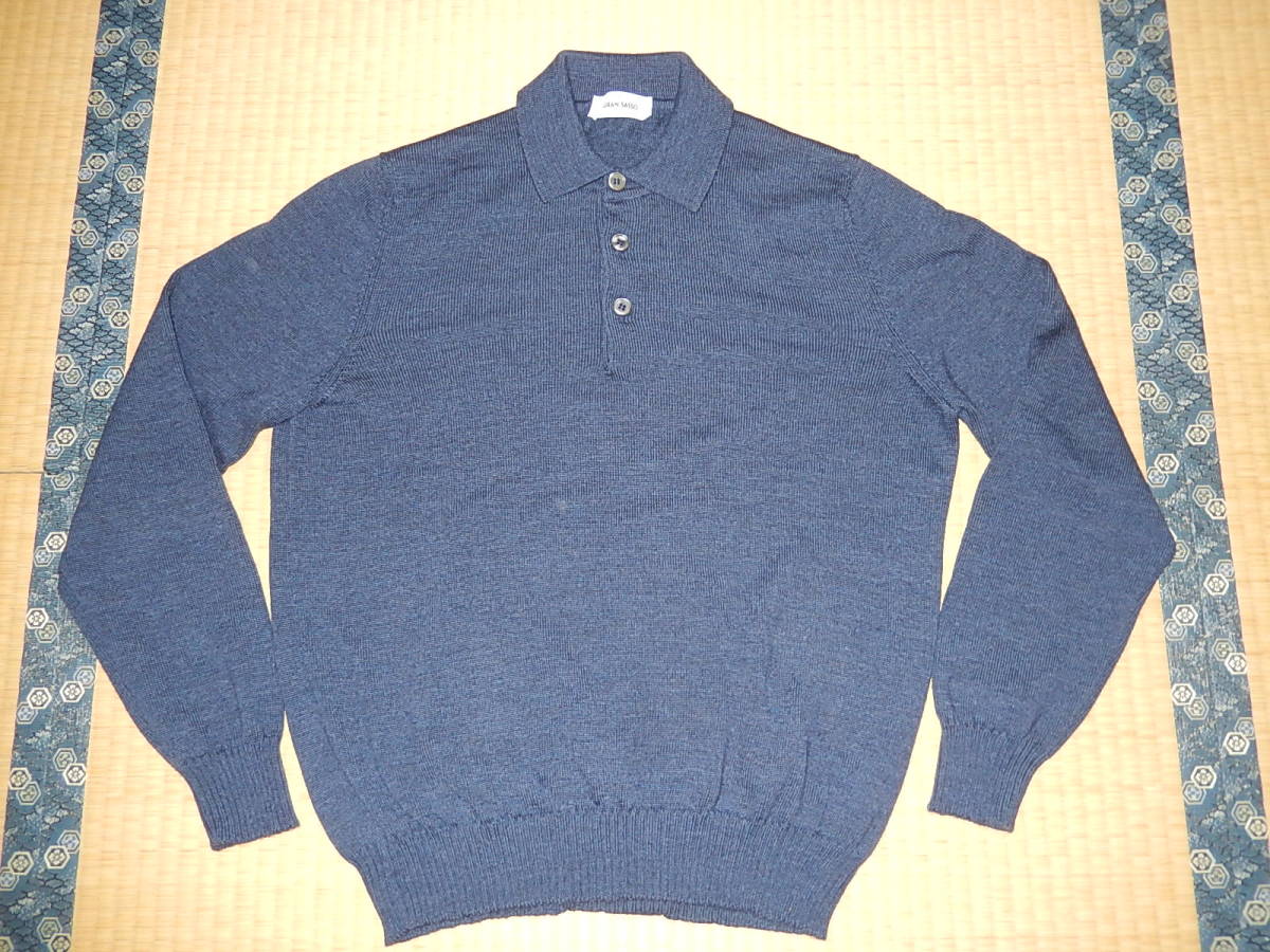 ★美品 22FW GRAN SASSO グランサッソ ニットポロシャツ 長袖 ブルー系 ウール イタリア製 サイズ50 アローズ購入/ジョンスメドレー好きも